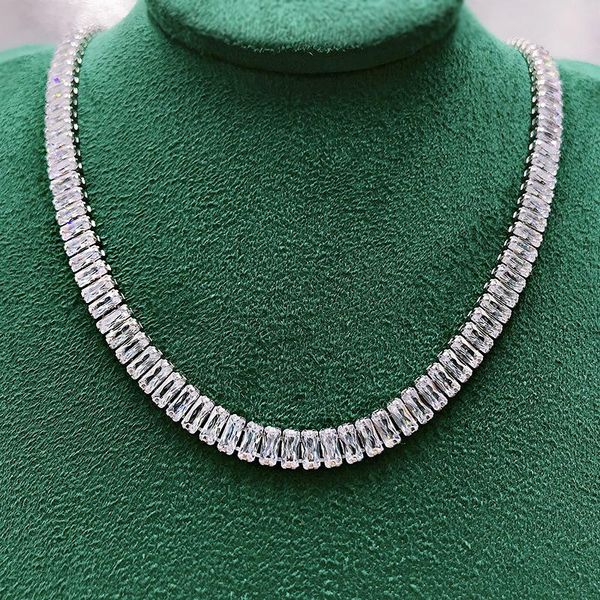 

chains s925 sterling silver full diamond necklace female luxury geometric single row white 5a zircon jewelry