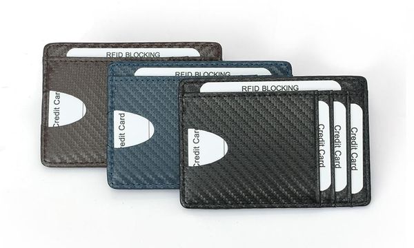 

card holders men's first layer cowhide holder carbon fiber pattern rfid multi-card, Brown;gray