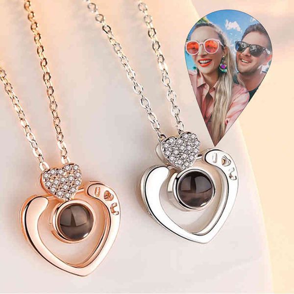 

custom projection p necklace with heart mom personalized memorial anniversary valentine's day gift, Silver