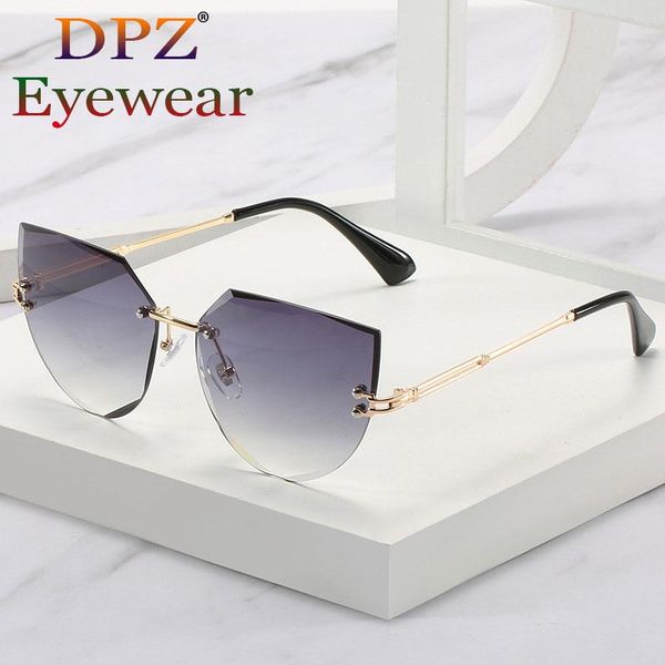 

alloy rimless sunglasses for women vintage gradient square sun glasses men retro uv400 shade, White;black
