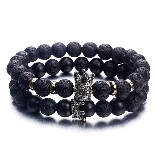 

charm bracelets trendy lava stone pave cz imperial crown and helmet bracelet for men or women adjustable jewelry gifts, Golden;silver