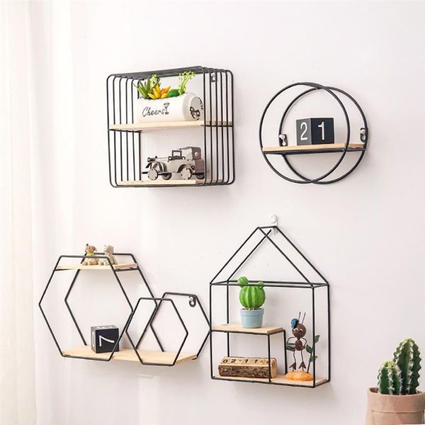 

nordic wall shelf decoration organizer wrought iron storage rack home for living room bedroom hooks & rails