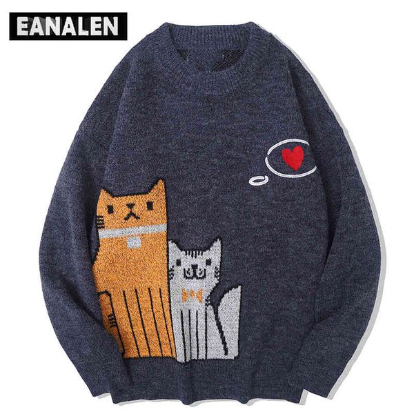 

harajuku vintage animal cat men's hip hop rock casual love cute cartoon anime pullover women jumper ugly sweater, Black