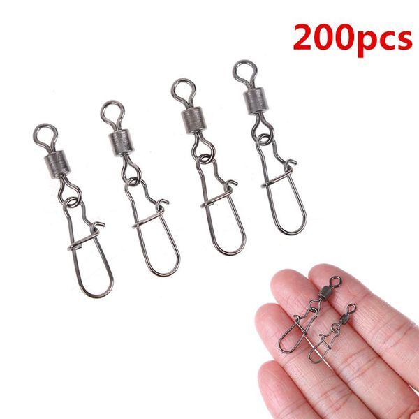 

200pcs/lot fishing connector pin bearing rolling swivels snaps tackle stainless swivel with nice snap ms+zq hooks lure