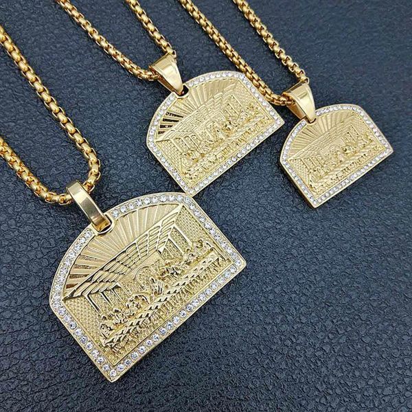

pendant necklaces "the last supper" cz stone pave bling gold stainless steel gemetric square necklace for men hip hop rapper jewel, Silver