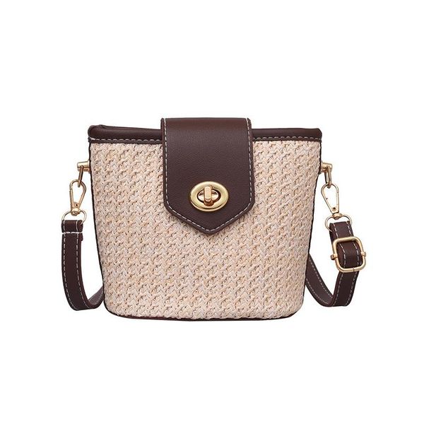 

evening bags fashion woven bucket bag with adjustable thin shoulder strap messenger metal buckle opening women
