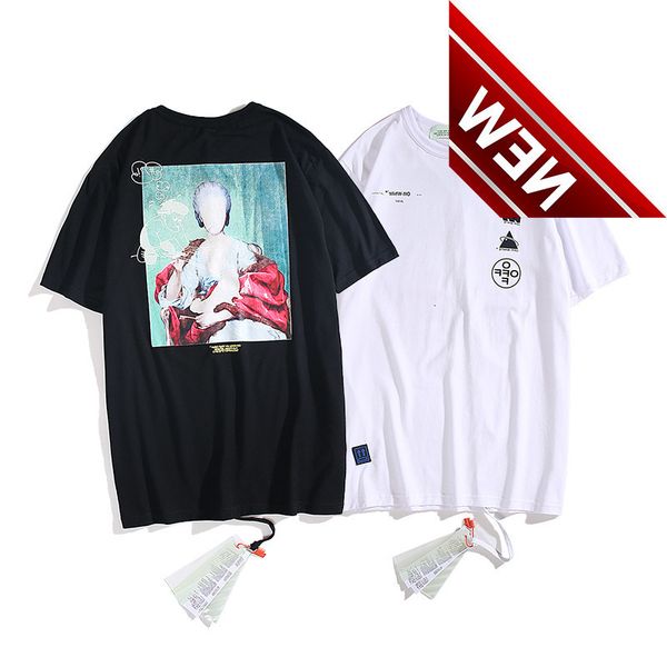 

/ 2021 summer spring off new oil painting faceless lisa print round neck short sleeve t-shirt for men and women, White;black