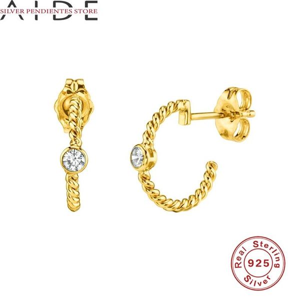 

original 925 sterling silver braided rope stud earrings for women diamond c-shaped jewelry korean, Golden;silver