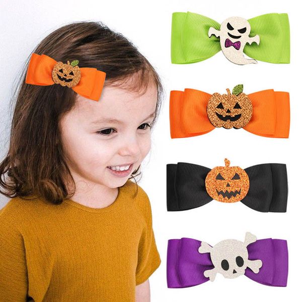 

girls hair accessories hairclips baby bb clip kids barrettes clips ribbon childrens children cute double-layer bow halloween b7143, Slivery;white