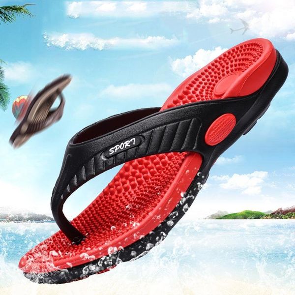 

women summer fashion men massage slippers big size non slip flip flops for male 2021 beach shoes sandals, Black