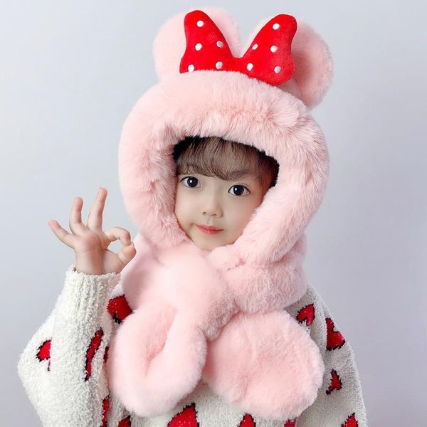 

caps & hats kids winter warm hat neckerchief for girls thick windproof one-piece children christmas with cartoon fluffy, Yellow
