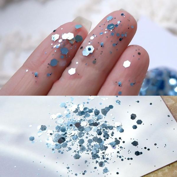 

nail glitter 1box blue sea sparkling mermaid art sequins hexagonal silver accessories 2colors r2h8, Silver;gold