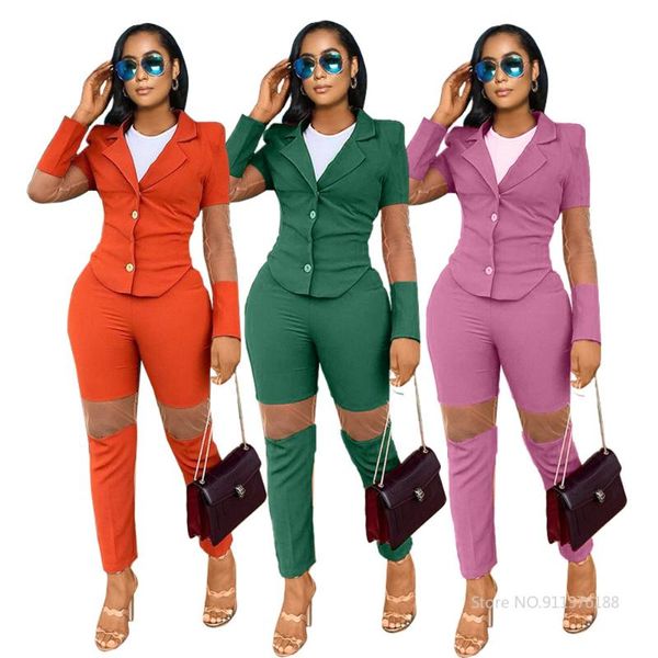 

women's tracksuits gauze patchwork set long sleeve blazer and pants suit office lady tracksuit two piece 2021 autumn fitness outfits, Gray