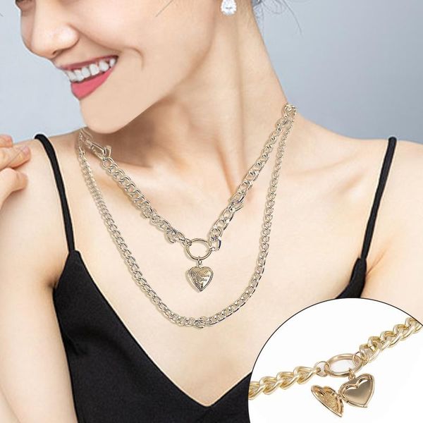 

pendant necklaces design creative metal heart shaped necklace the can be opened double clavicular chain fashion jewelry gifts, Silver