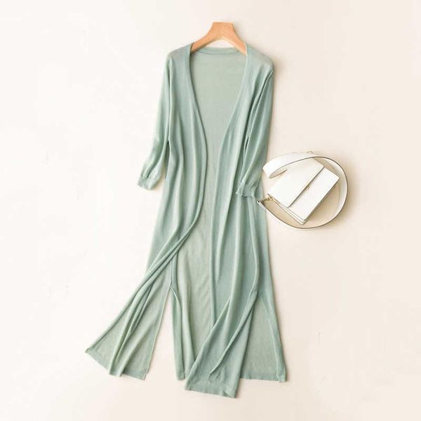 

women's knits & tees women midi long cardigan summer autumn thin silk knitted cardigans female casual loose sweater coat jacket plus si, White