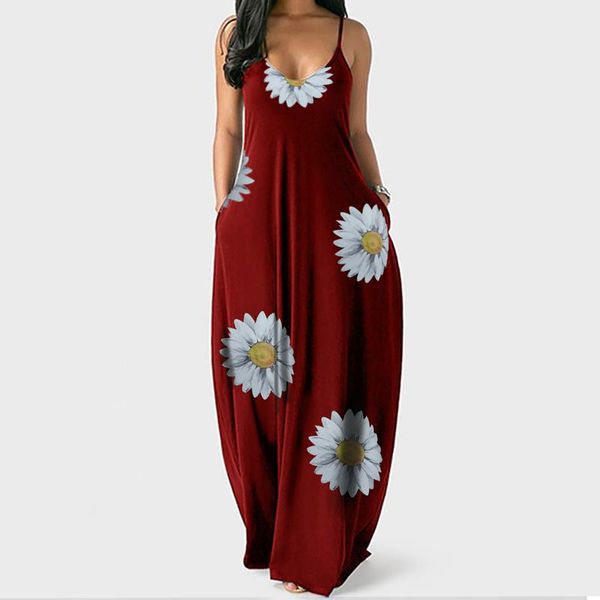 

casual dresses daisy print for women summer o-neck sleeveless pullover long robe longue femme woman dress sukienka, Black;gray