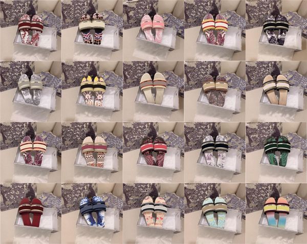 

2021 luxurys designers slides leather sandals summer flat shoes fashion beach women's big rainbow letter slippers, Black