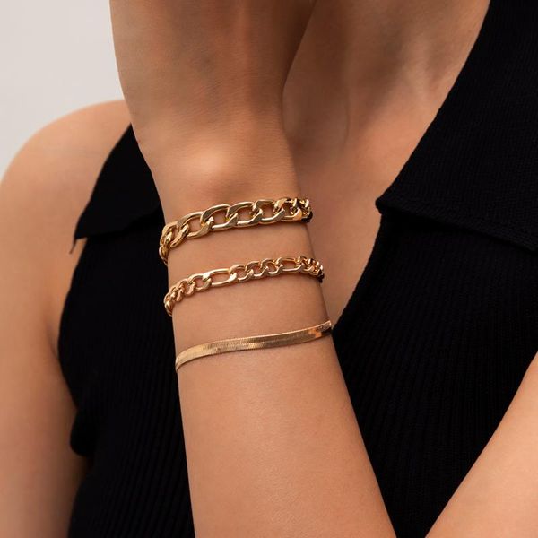 

link, chain shixin 3 pcs layered snake thin link chains bracelets set for women fashion simple hand jewelry trendy bracelet 2021 girl, Black
