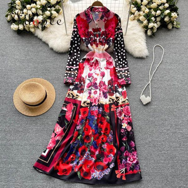 

casual dresses dress women court style fashion outwear collar vintage turn-down spring/autumn elegant vestidos, Black;gray