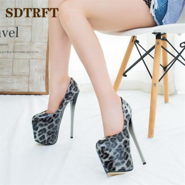 

dress shoes sdtrft stripper pumps platform woman 20cm super high thin heels crossdresser sapato feminino leopard print dance stiletto, Black