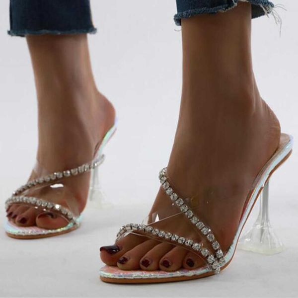 

rubber bottom wine glass with pvc transparent ladies slippers casual wild high-heeled sandals sh111 210625, Black