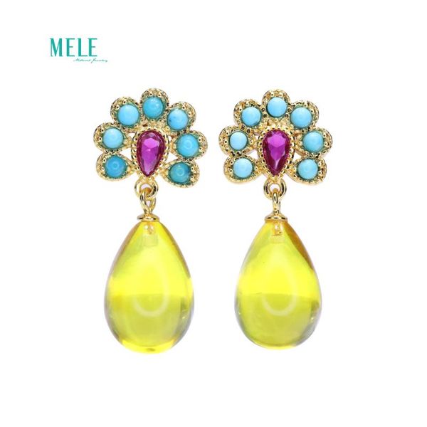 

dangle & chandelier natural beeswax amber pine stone eardrop earring size 28.8*9.7mm 10.62ct, Silver