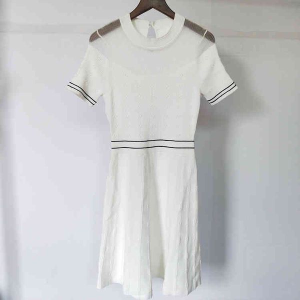 

summer net perspective concave convex flower stitching knitted dress, Black;white