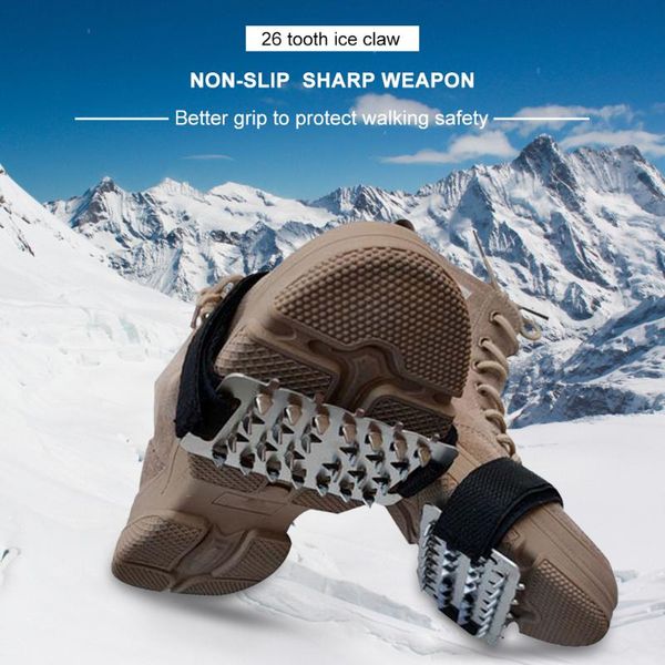 

cords, slings and webbing 26 teeth ice shoes non slip spike grips cleats outdoor snow shoe covers crampons camping portable