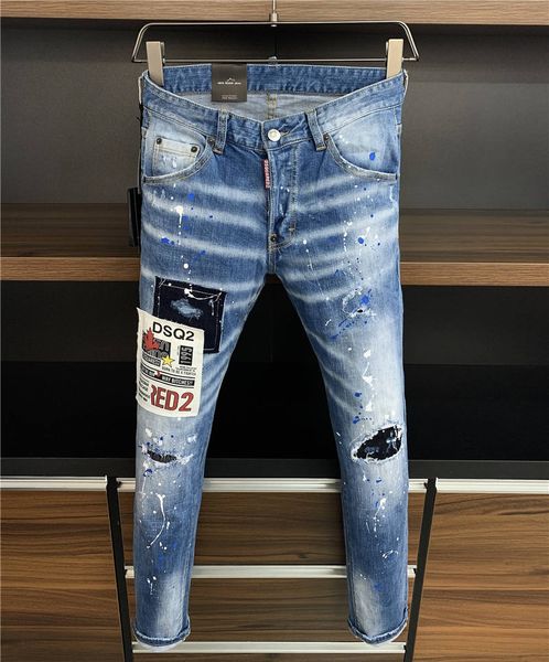 

2021 new designers dsquared luxurys dsq2 d2 men luxury denim jeans holes trousers pants biker jeans rock revival jeans 9807 2, Blue