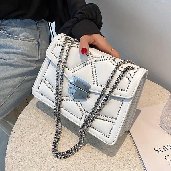 

evening bags rivet brand designer pu leather crossbody for beautiful women 2021 summer simple fashion chain shoulder handbags and purses