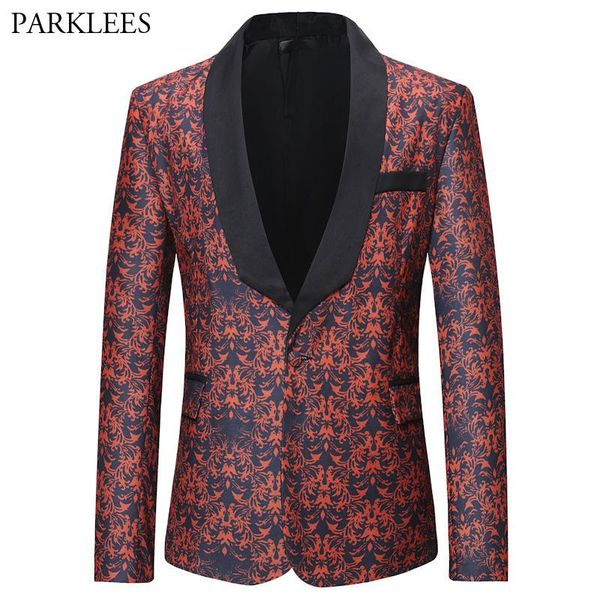 

men's suits & blazers stylish floral printed suit blazer men 2021 autumn slim fit single breasted one button dress wedding party jacket, White;black