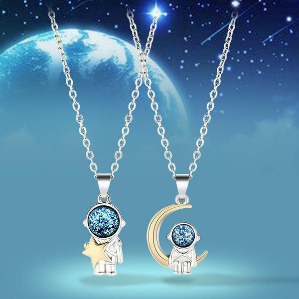 

pendant necklaces 2pcs/set astronaut pendent necklace for men women cute space couple lover gifts creative jewelry accessories, Silver
