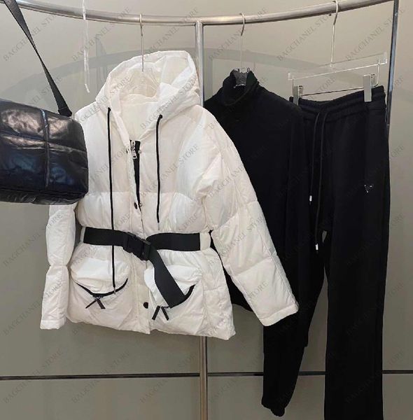 

women's down jacket with belt parkas designer pants fashion winter warm coat pant slim fit casual parker size s-l, Black