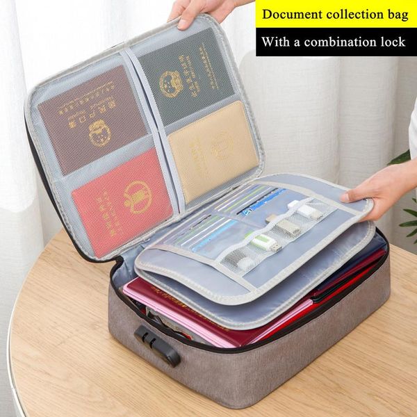 

card holders large capacity waterproof file bag multi-function family travel id school office business folder supplies, Brown;gray