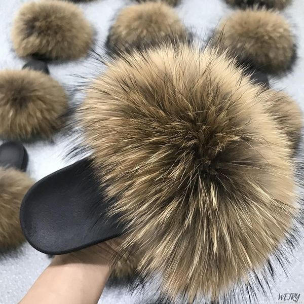 

ladies custom fashion full fur sandals shoes wholesale luxury summer real slippers women natural slides, Black