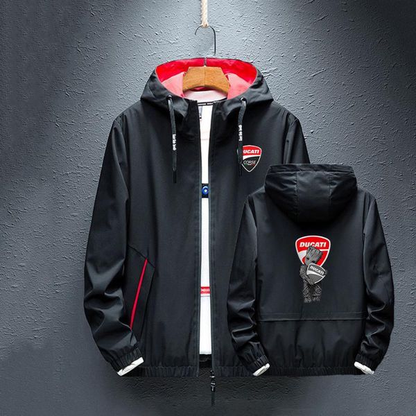 

men's hoodies & sweatshirts ducati logo zipper casual coats splice windbreaker rainproof fashion custom decal jacket comfortable men, Black