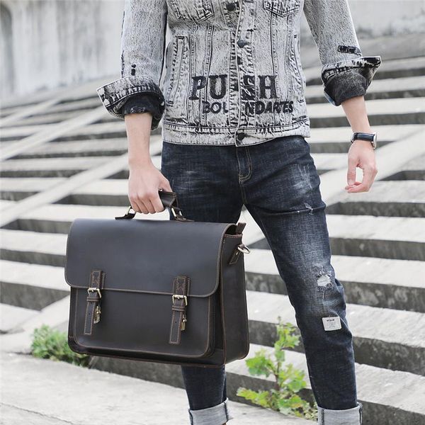 

briefcases retro luxury natural crazy horse leather men's large-capacity notebook business handbag lawyer shoulder messenger briefcase