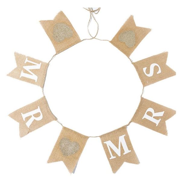 

party decoration 2pcs pull flag ceiling supplies linen outdoor wedding mr mrs burlap swallowtail po props