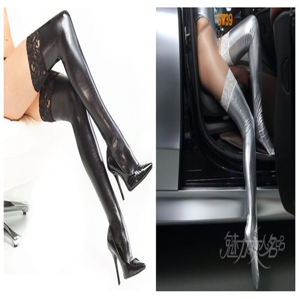 

women's sorks hosiery stoings over knee leather lace, Black;white