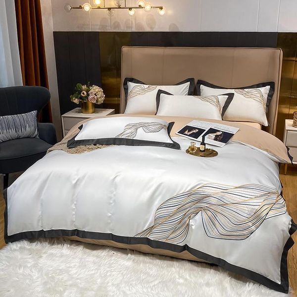 

bedding sets 60s washed version 13372 jet cotton embroidery white bed set solid color duvet cover sheet linen queenking