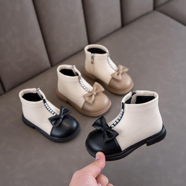 

boots winter baby girls casual short bow princess soft bottom children shoes, Black;grey