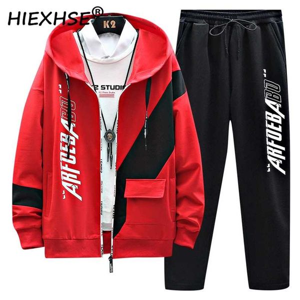 

casual tracksuit men sets brand sportswear streetwear hoodies pants two piece autumn winter 211123, Gray