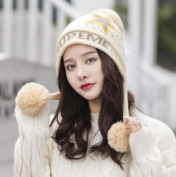 

autumn winter new three-ball women's simple knitted hats caps gszm020a fashion student warm woolen thick hedging cap, Blue;gray