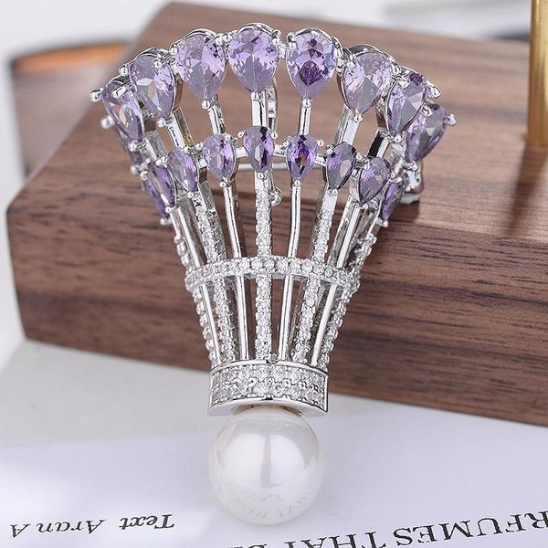 

pins, brooches badminton pins women's suit coat corsage crystal pearl zircon brooch jewelry for women, Gray