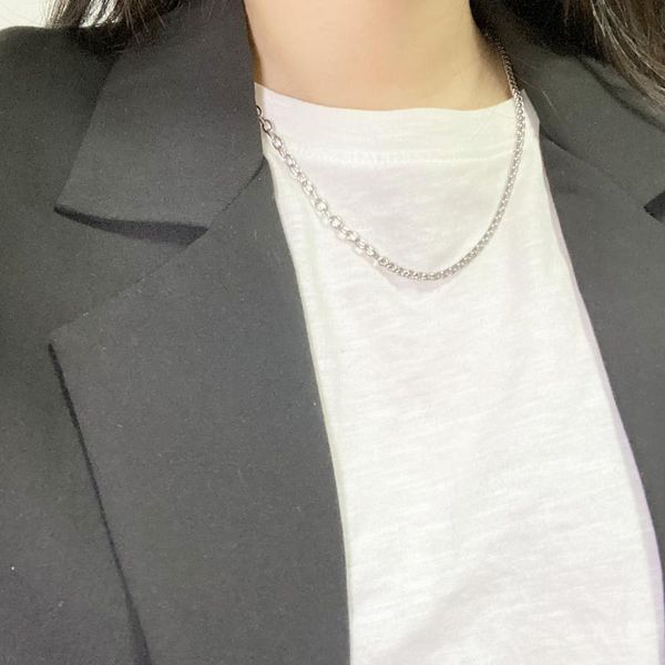 

pendant necklaces fashion stack chain cold wind men and women basic wild titanium steel clavicle, Silver