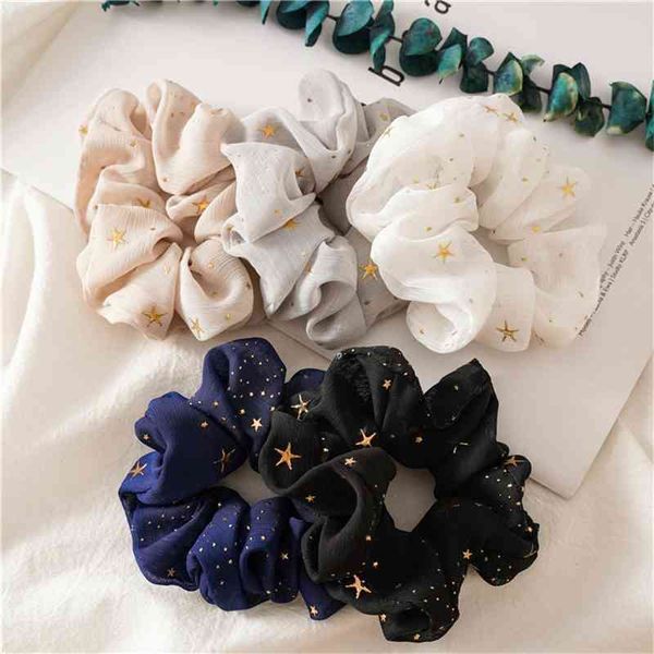

bright star chiffon scrunchies feminine rubber girl bands ponytail holder accessories new hair strings, Pink