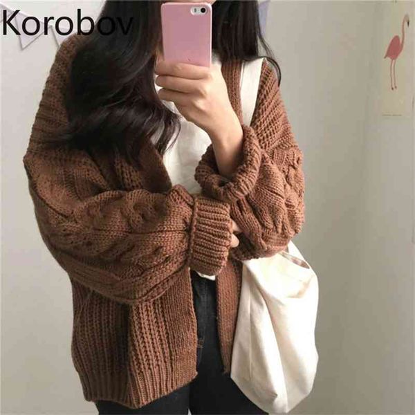 

korobov korean oversize women sweater new arrival knitted cardigans outwear preppy style sueter mujer sweaters 78630 210430, White