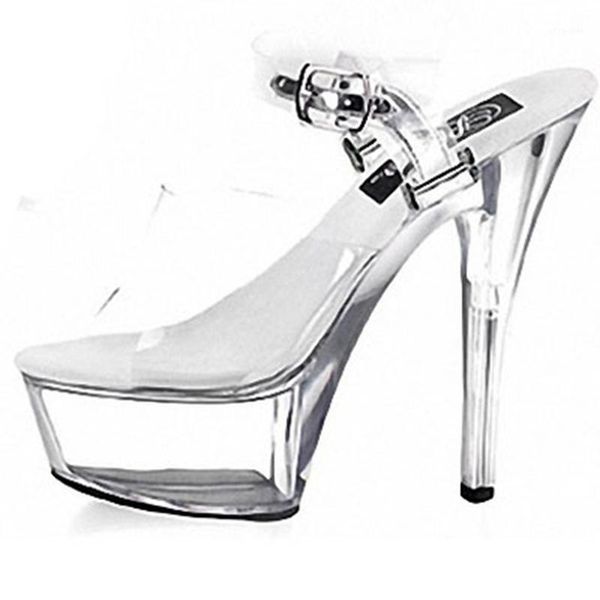 

dress shoes mclubgirl 15cm heels round head buckle super high show thin thick bottom fashion two wear sandals lyp1, Black
