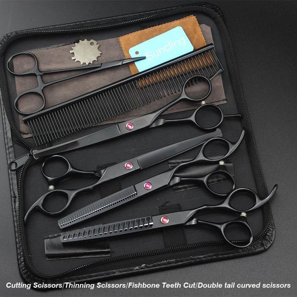 

hair scissors 7 inch black painting color round tip jp stainless steel set dog
