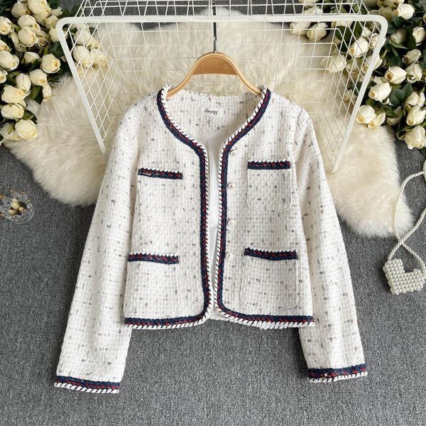 

women's jackets vintage plaid woman jacket long sleeve o-neck short runway designer tweed cardigans fashion coat clothing 2021, Black;brown